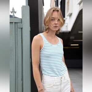 Oak + Fort women's striped sleeveless tank top size M black and white